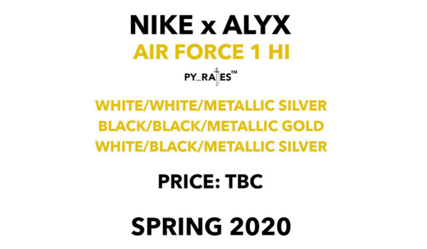 Nike将在2020年与ALYX推出3款配色联名Air Force 1鞋款