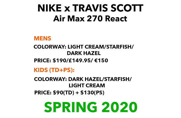Travis Scott x Air Max 270 React 联名鞋款有望 2020 年发售